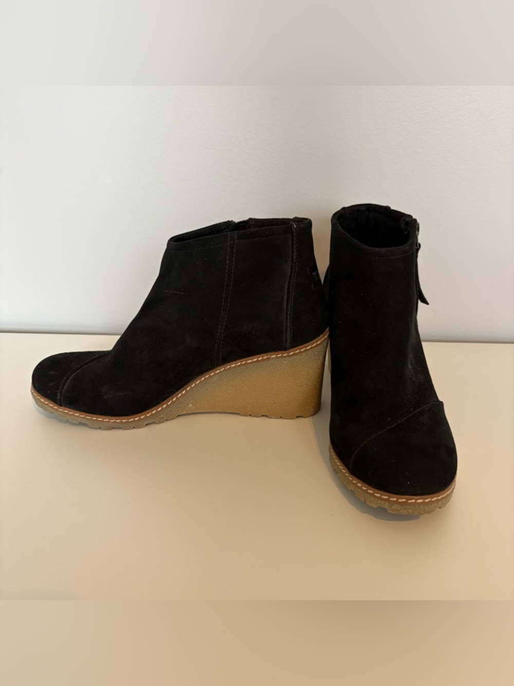 Toms Women’s Avery Black Suede Wedge Ankle Booties
